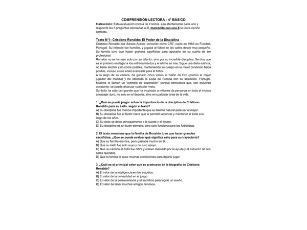 Ensayo tipo SIMCE - Cuarto Básico - Reflexionar y Evaluar