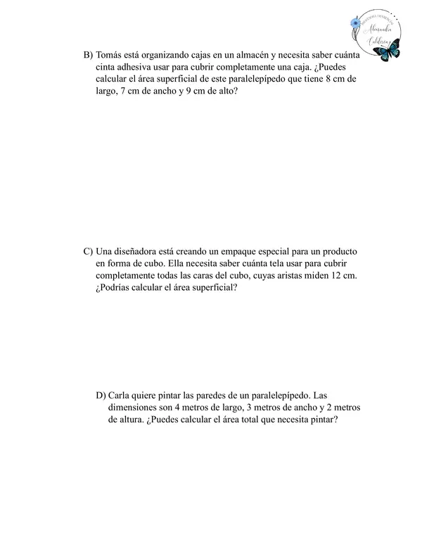 Problemas de área de la superficie de cubos y paralelepípedos