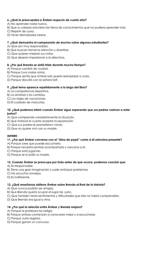 Evaluación: Ámbar en cuarto y sin su amigo - Paula Danziger | Editable + Pauta de Corrección