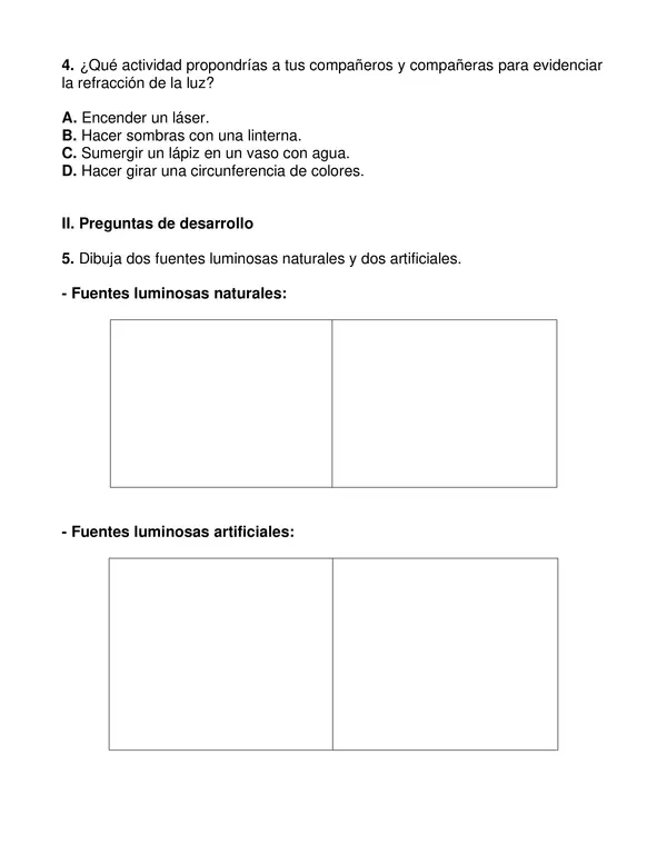 Evaluación unidad "Luz y Sonido" Ciencias, tercer año