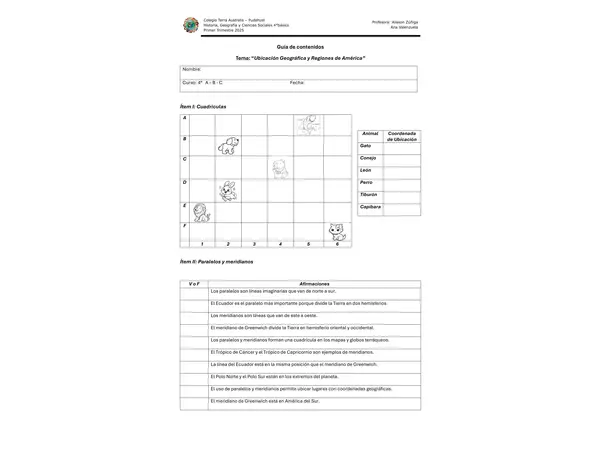  Guía “Ubicación Geográfica y Regiones de América” 4°-3° Básico