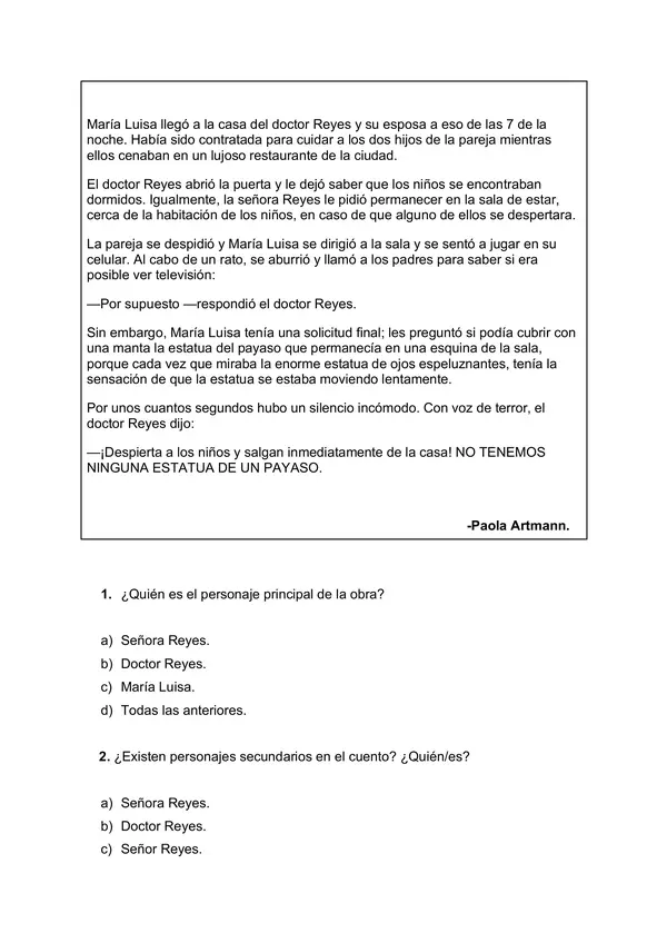 Evaluación comprensión lectora en textos literarios.