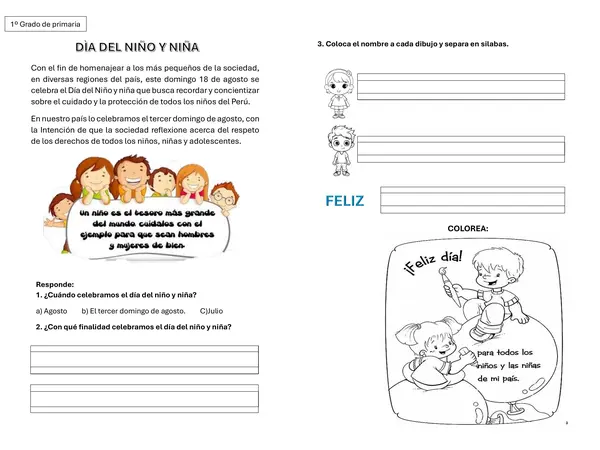 Ficha de actividad "Dia del niño y niña"Primaria