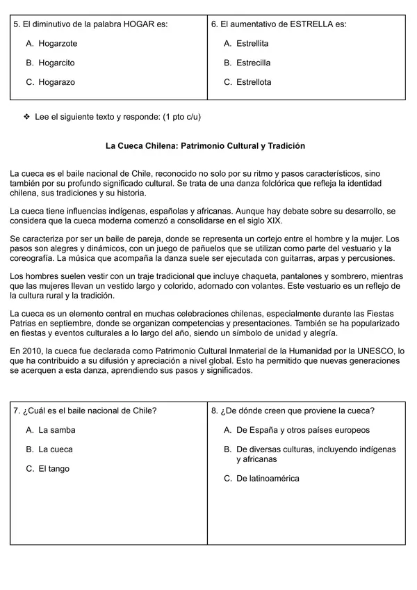 Evaluación comprensión lectora