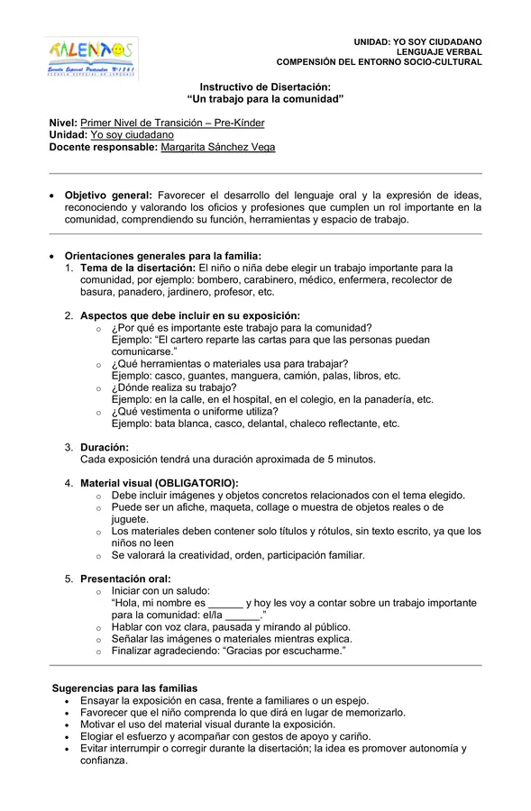 instructivo disertación y pauta de evaluación, trabajos de la comunidad 