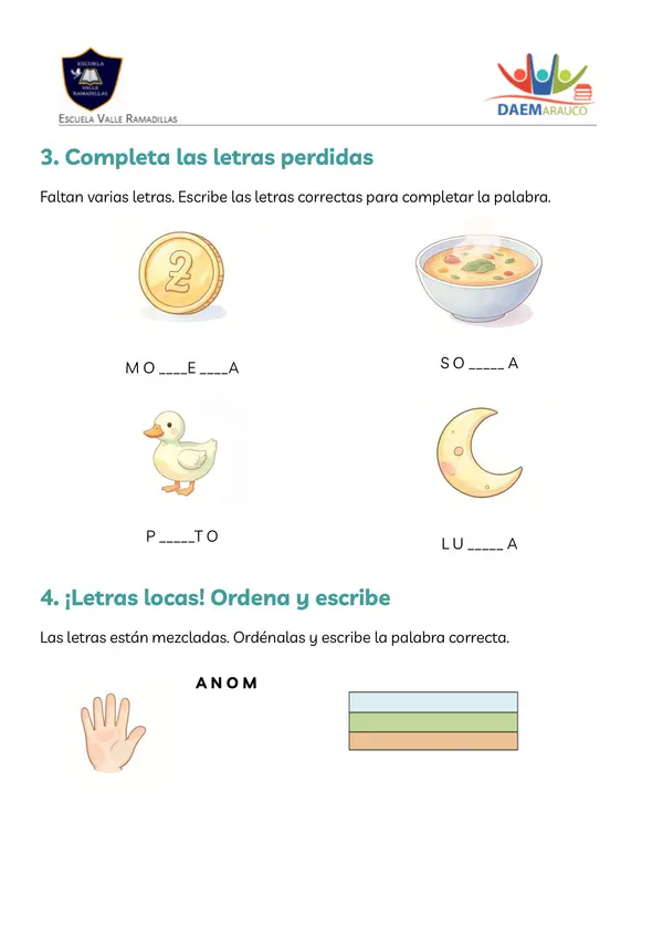 Guía Lenguaje: Desafío de letras 1° Básico (Lectura y escritura)