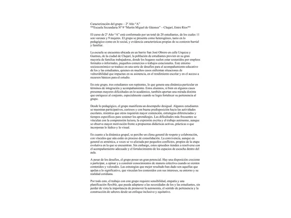 Caracterización de grupo de 2 año de secundaria 