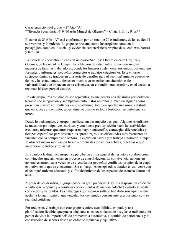 Caracterización de grupo de 2 año de secundaria 