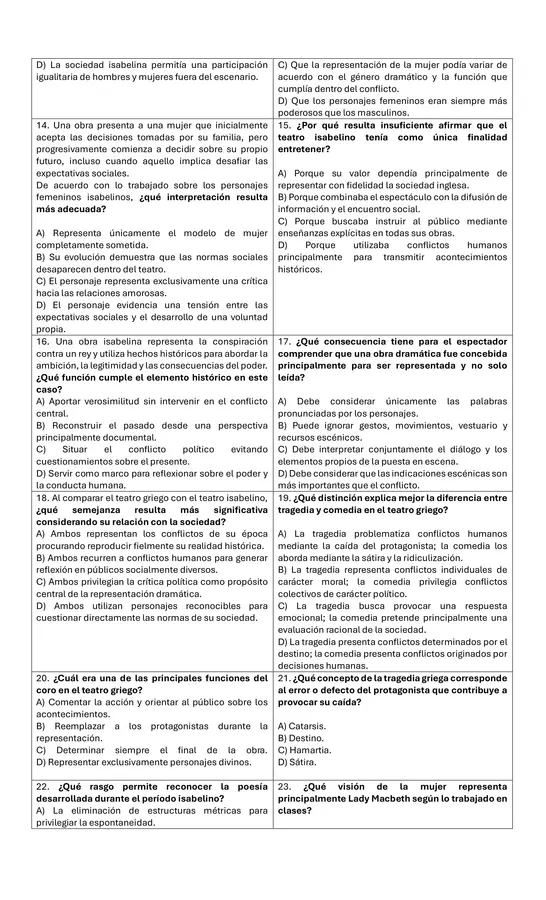 Prueba unidad "Relaciones humanas en la literatura y en el teatro"