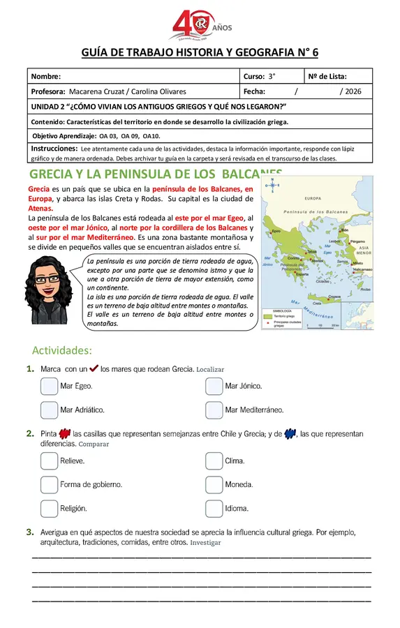 GUIA N°1 Características geográficas del territorio griego. 