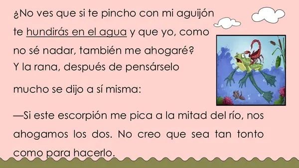 comprensión de lectura El escorpión y la rana