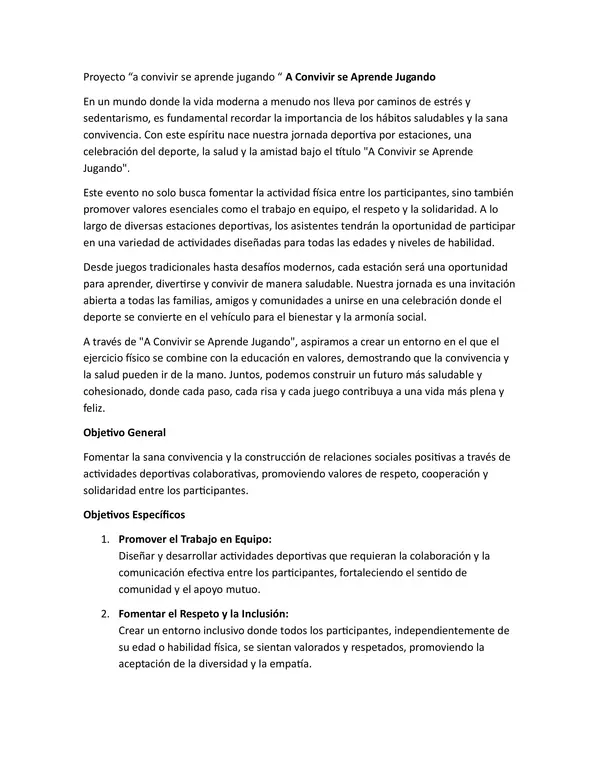 Proyecto a convivir se aprende jugando