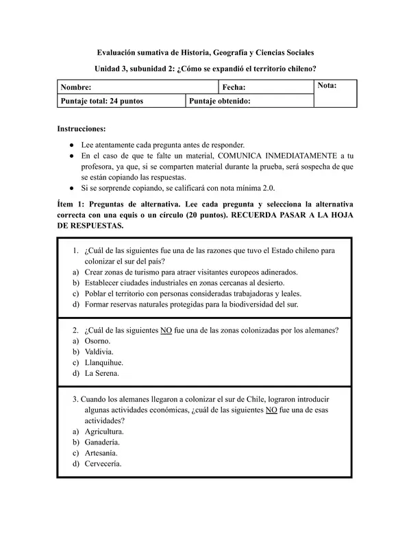 6° Prueba: expansión del territorio chileno, incluye PAUTA