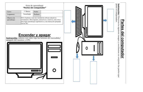 💻 Guía de Tecnología – Partes del Computador (1° Básico)