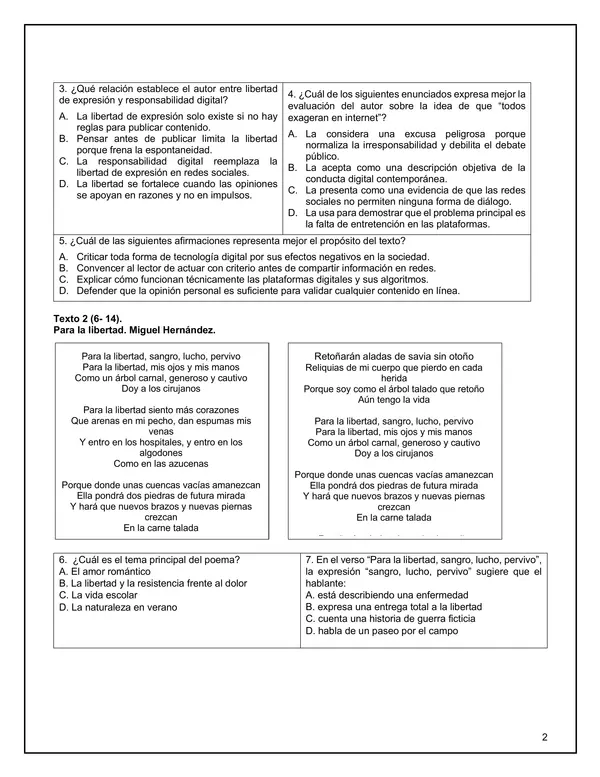 Evaluación comprensión lectora U.1. y U.2. 