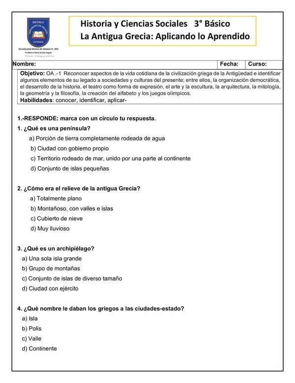 La Antigua Grecia: Aplicando lo Aprendido
