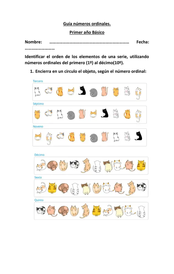 Guía números ordinales 1° básico.