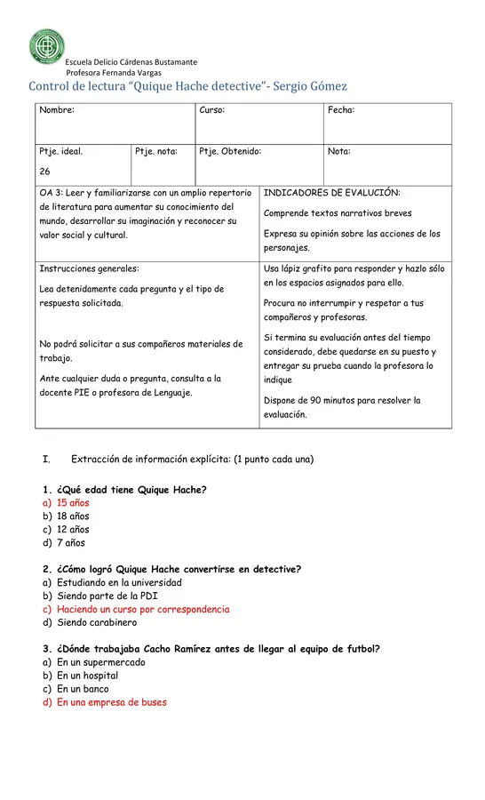 Evaluación Quique Hache detective