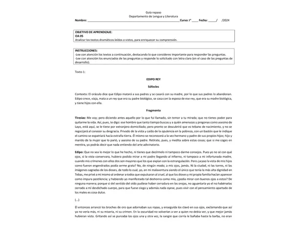 OA 05 guía lengua y literatura subgéneros, género dramático