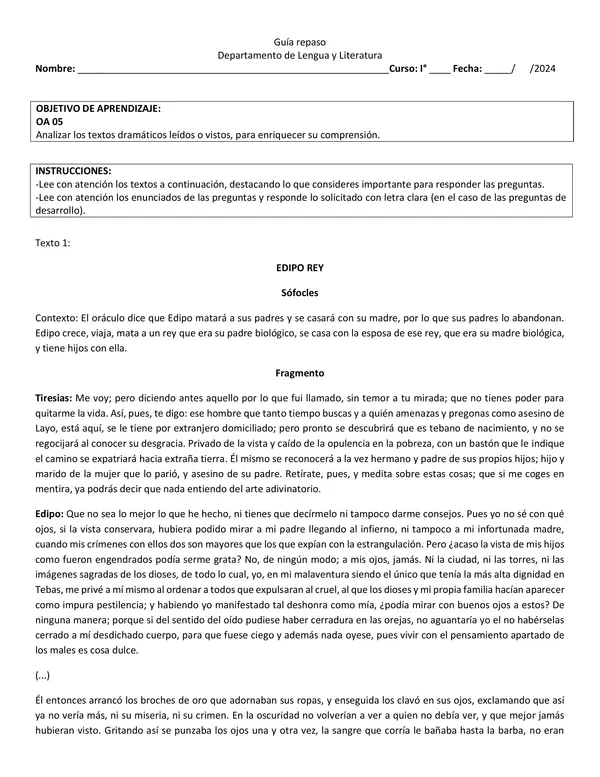 OA 05 guía lengua y literatura subgéneros, género dramático