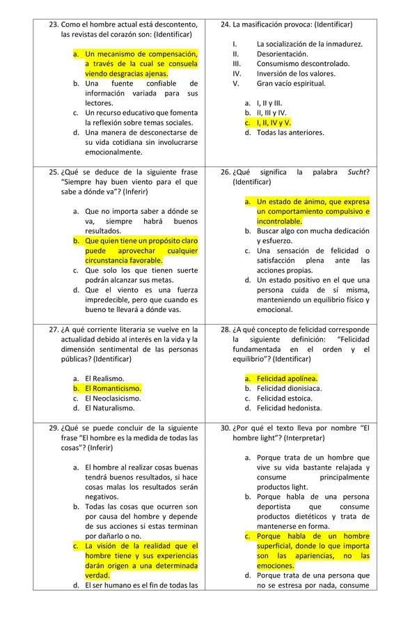 Evaluación Plan Lector "El hombre light"