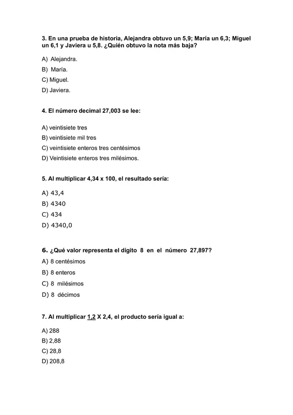 Prueba Números decimales