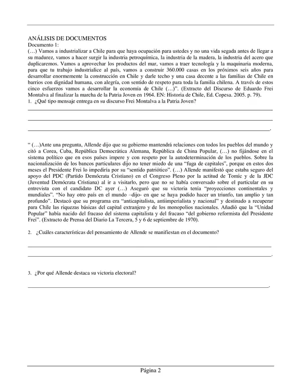 PRUEBA 3° MEDIO LA REVOLUCIÓN EL LIBERTAD A LA VÍA CHILENA AL SOCIALISMO CON SOLUCIONES