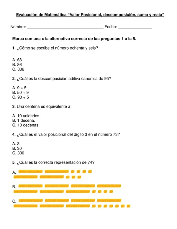 Evaluación "Números hasta 100"  segundo año básico.