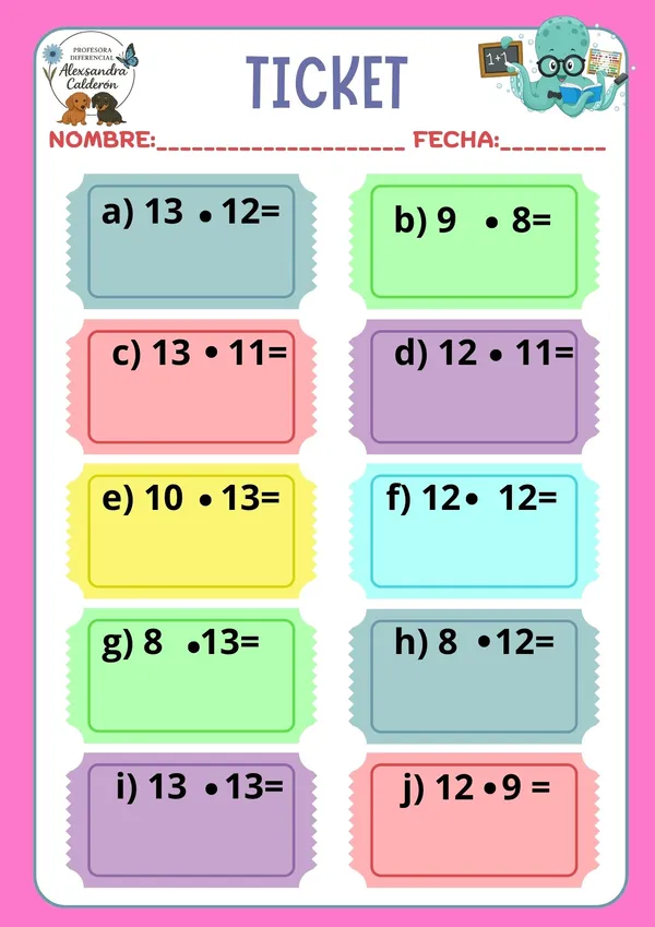 Ticket tablas de multiplicar
