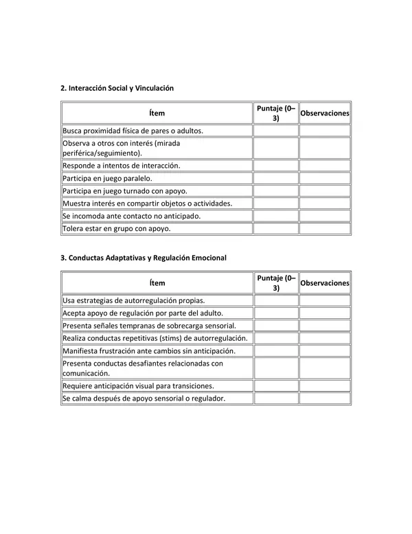 Pauta de Observación para Estudiantes TEA CON PUNTAJE 