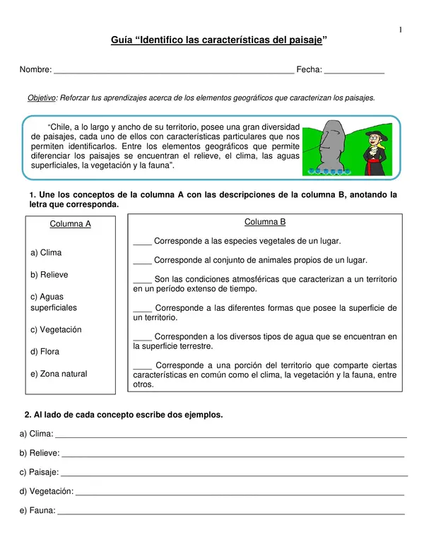 Guía "Identifico las características del paisaje" 5° básico.