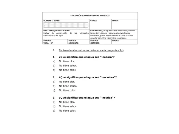 Evaluación características del agua