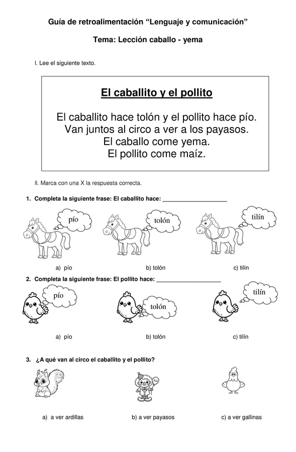 REFUERZO: Lección caballo - yema  (formato DIA) 