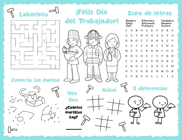 Mantel de Actividades Día del Trabajador | Hoja Imprimible