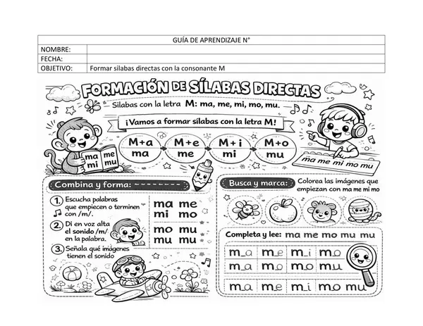 Formación de Sílabas Directas con la Consonante M (Formato Word)