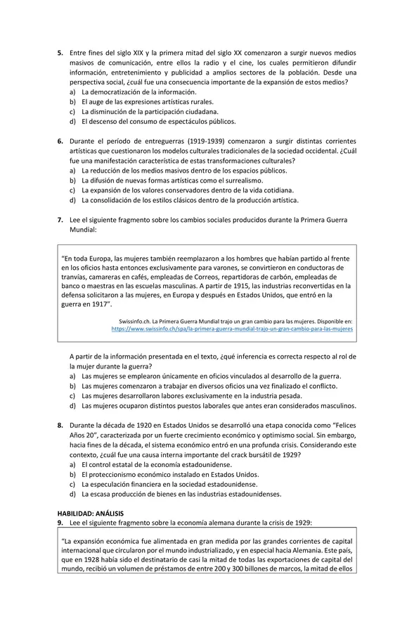 Prueba "Crisis del Estado Liberal" | Segundo Medio 