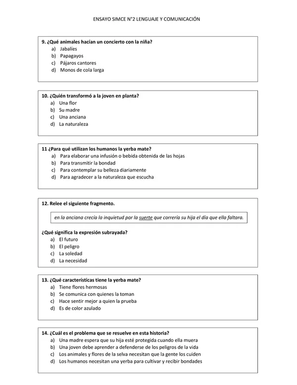 Ensayo SIMCE N°2 Lenguaje y comunicación