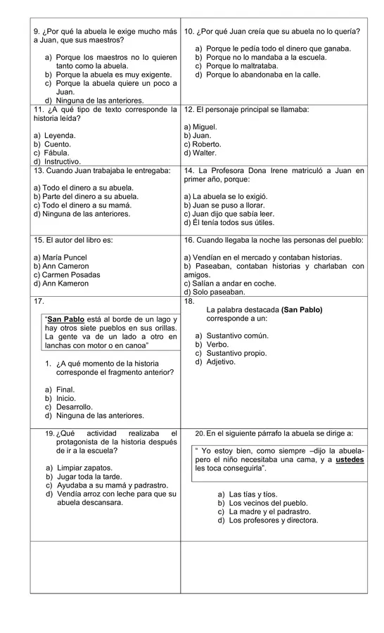 Evaluación "El lugar más bonito del mundo"