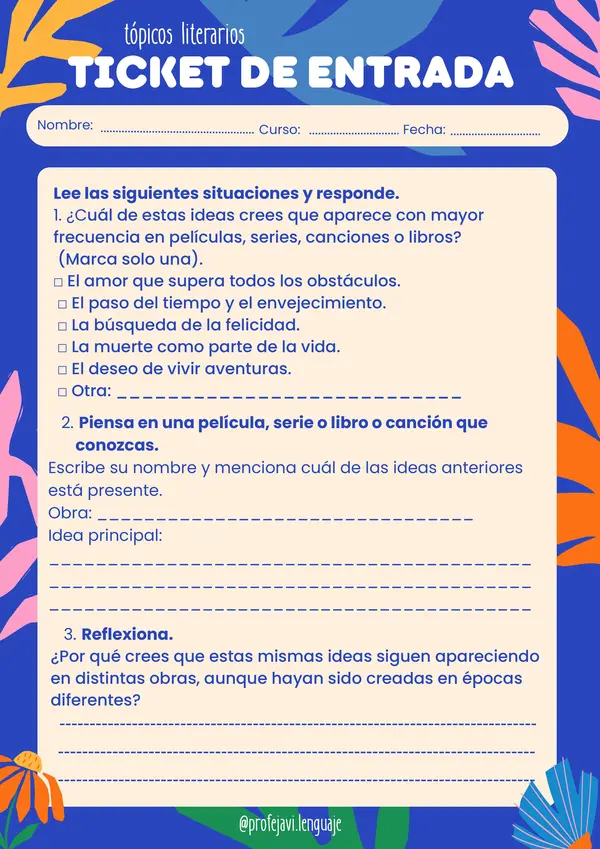 Ticket de entrada: Introducción a los tópicos literarios 2° medio 