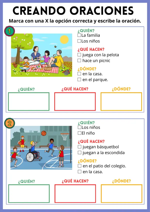 Crear oraciones simples