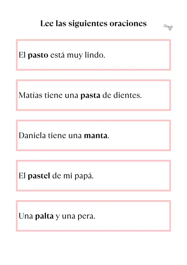 Oraciones con Palabras con sílabas de estructura CVC