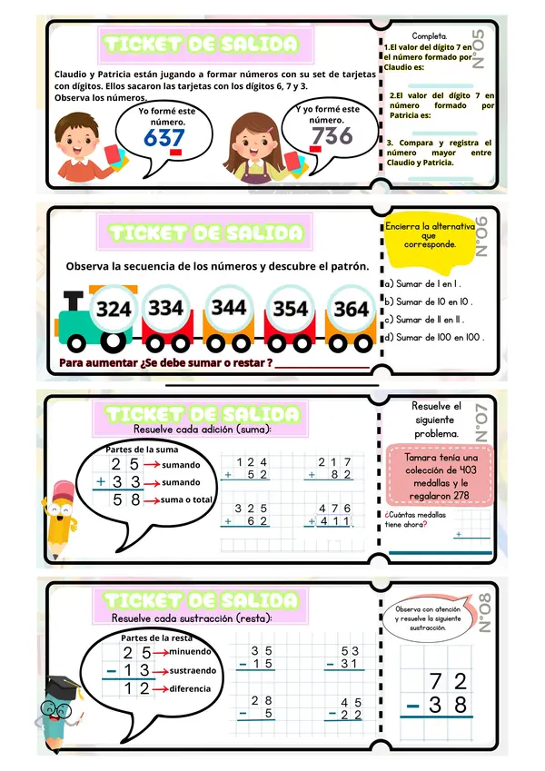 Ticket de inicio y salida de la clase 3° básico 