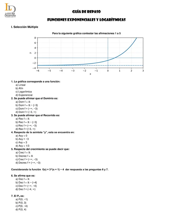 Guía de repaso: Funciones exponenciales y logarítmicas