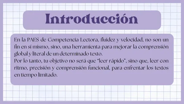PPT para trabajar velocidad y fluidez lectora en contexto PAES CL