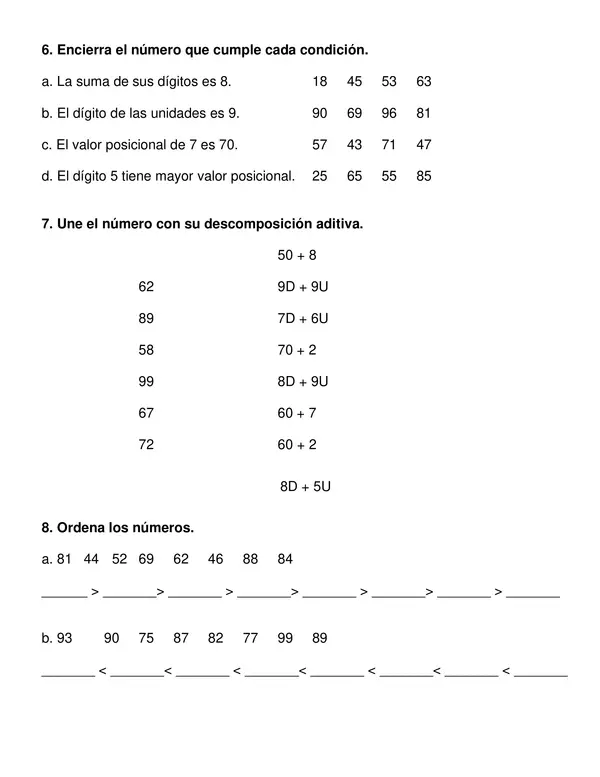 Evaluación "Números hasta 100"  segundo año básico.