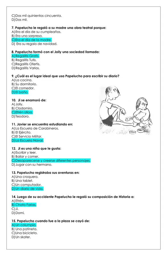 Prueba Lectura - Papelucho y su hermana Ji