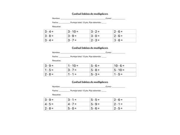 Controles de tablas 3, 4 