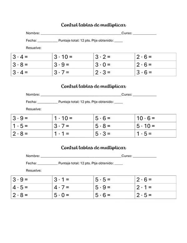Controles de tablas 3, 4 