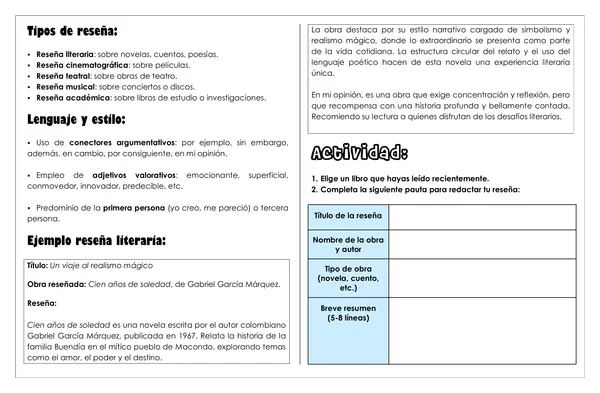 Guía de trabajo - La reseña