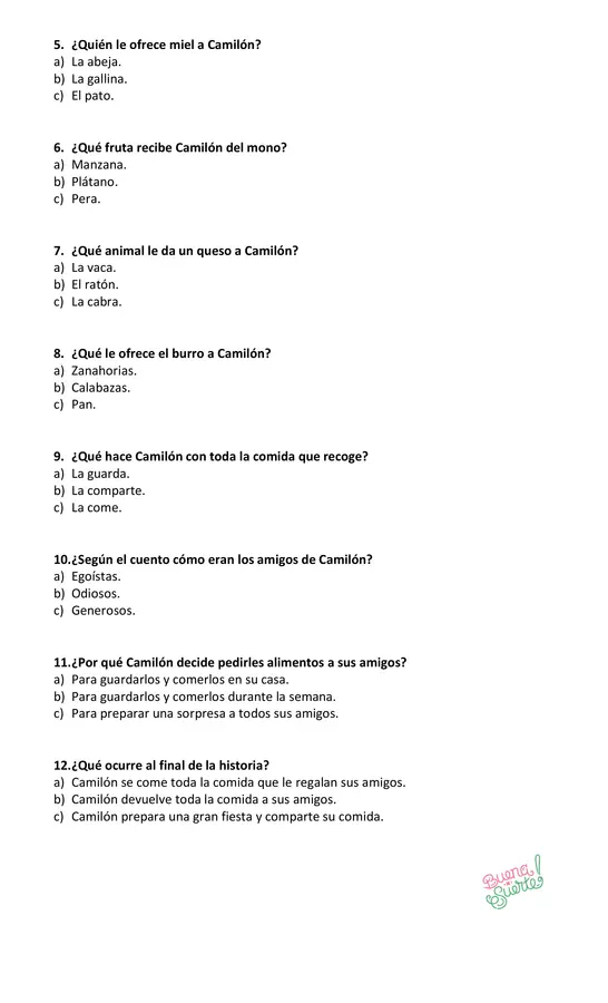 Prueba del libro Camilón, comilón.